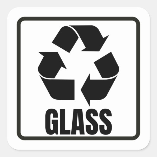 Recyclingbord zwart glas vierkante sticker (Voorkant)