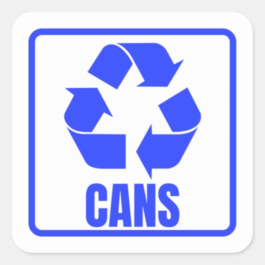 Recyclingbordblauwe blikjes vierkante sticker (Voorkant)