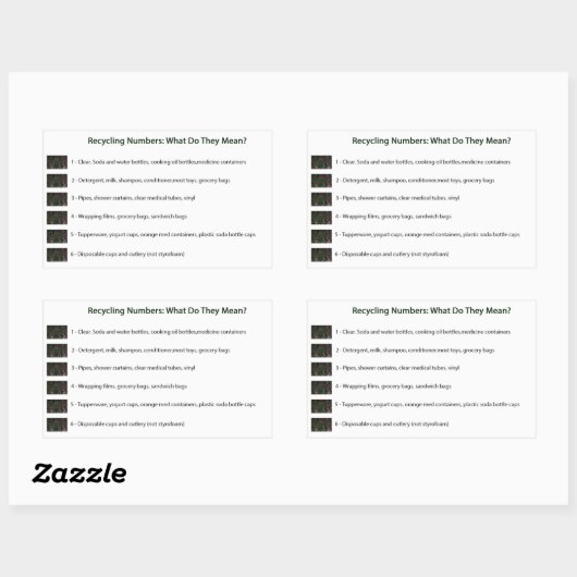 Recyclingnummers (wit) rechthoekige sticker (Vel)