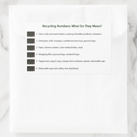 Recyclingnummers (wit) rechthoekige sticker (Tas)