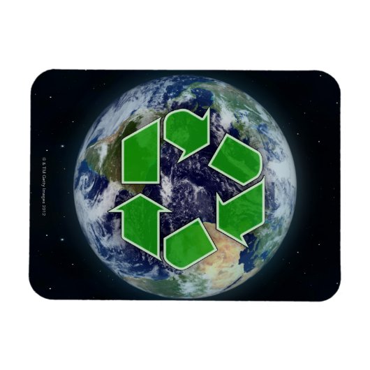 Recyclingsymbool en planeet magneet (Horizontaal)