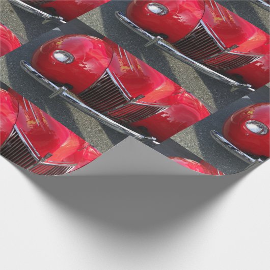 Red 1930s auto op verpakkingspapier cadeaupapier (Hoek)