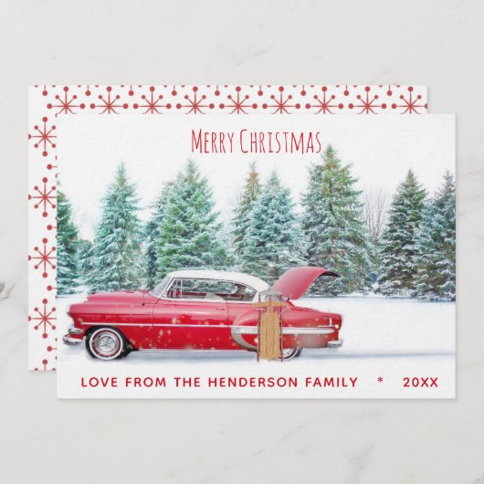  Red 1950's Chevy Merry kerstfeestdag C Feestdagenkaart (Voorkant / Achterkant)