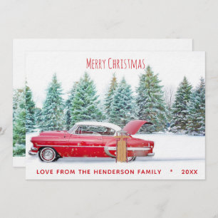  Red 1950's Chevy Merry kerstfeestdag Feestdagenkaart