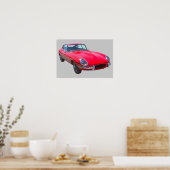 Red 1964 Jaguar XKE Antiek sportauto Poster (Keuken)