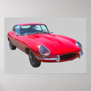 Red 1964 Jaguar XKE Antiek sportauto Poster
