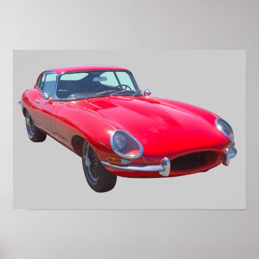 Red 1964 Jaguar XKE Antiek sportauto Poster (Voorkant)