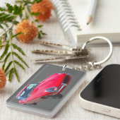 Red 1964 Jaguar XKE Antiek sportauto Sleutelhanger (Voorkant Rechts)