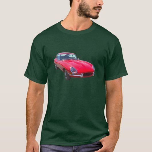 Red 1964 Jaguar XKE Antiek sportauto T-shirt (Voorkant)