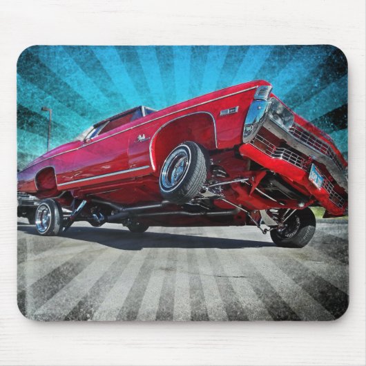 Red 1968 Lowrider Chevy Impala Mousepad Muismat (Voorkant)
