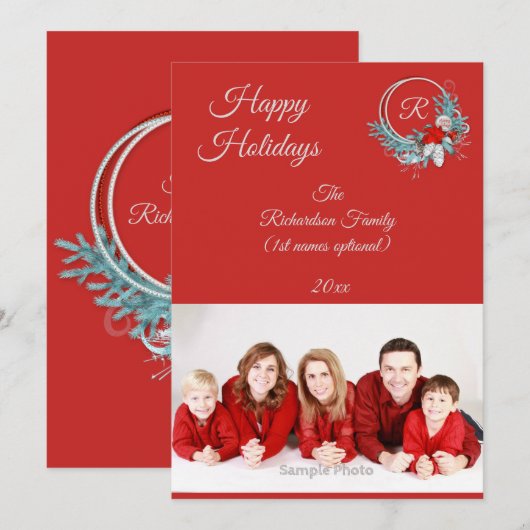 Red 1 Foto Family Holiday Kaart (Voorkant / Achterkant)