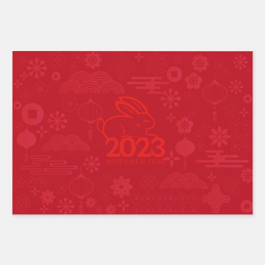 Red 2023 Lunar nieuwjaarskonijn Inpakpapier Vel (Voorkant 3)