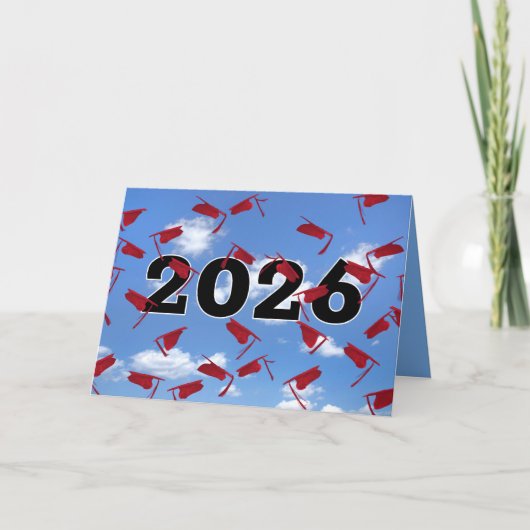 Red 2026 Graduation Caps in Sky  Kaart (Voorkant)