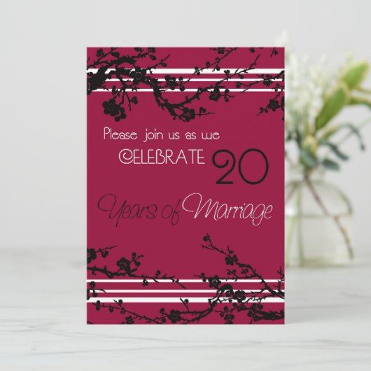 Red 20th Wedding Jubileum Invitation Kaart (Staand voorkant)