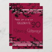 Red 20th Wedding Jubileum Invitation Kaart (Voorkant / Achterkant)