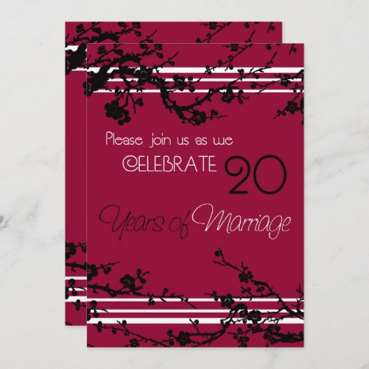 Red 20th Wedding Jubileum Invitation Kaart (Voorkant / Achterkant)