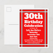 Red 30th Birthday Invitation Briefkaart (Voorkant / Achterkant)