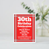Red 30th Birthday Invitation Briefkaart (Staand voorkant)