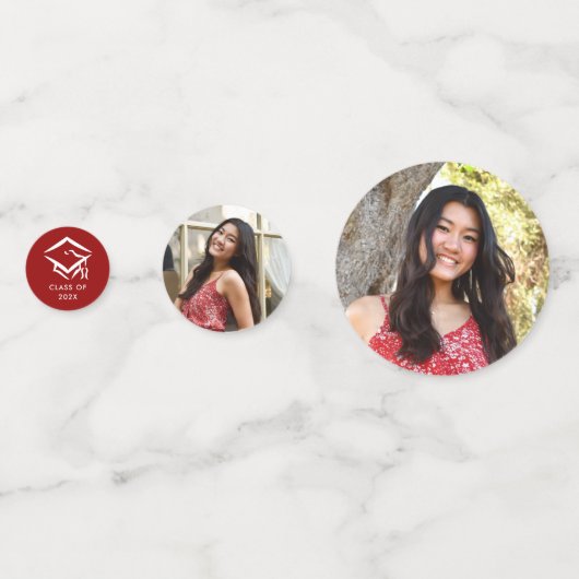 Red 3 Foto Afstuderen Modern Script Hearts Pet Confetti (Achterkanten)