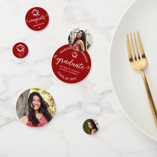 Red 3 Foto Afstuderen Modern Script Hearts Pet Confetti (Groep)