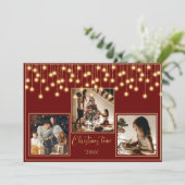 Red 3 Foto's met kersttijd Gold Holiday Feestdagenkaart (Staand voorkant)