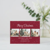 Red 3 Photo Collage Sneeuw Minimalist Feestdagenkaart (Staand voorkant)