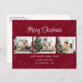 Red 3 Photo Collage Sneeuw Minimalist Feestdagenkaart (Voorkant / Achterkant)