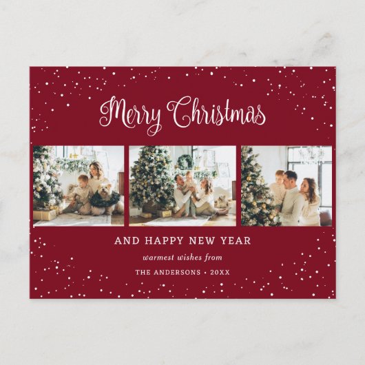 Red 3 Photo Collage Sneeuw Minimalist Feestdagenkaart (Voorkant)
