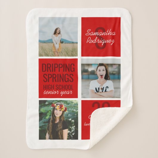 Red 3-Photo Fun Boxes Class Year Sherpa Blanket Deken (Voorkant)