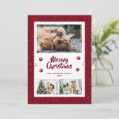 Red 3 Photo Snow Paws Meowy Christmas Card Feestdagenkaart (Staand voorkant)