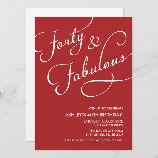 Red 40 en Fabulous Invitations Kaart (Voorkant / Achterkant)
