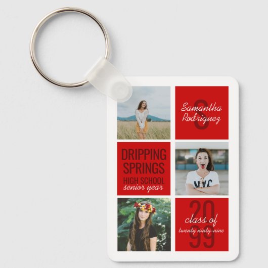 Red 4-Photo Fun Boxes Class Year Sleutelhanger (Voorkant)