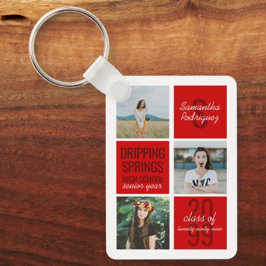 Red 4-Photo Fun Boxes Class Year Sleutelhanger (Voorkant)