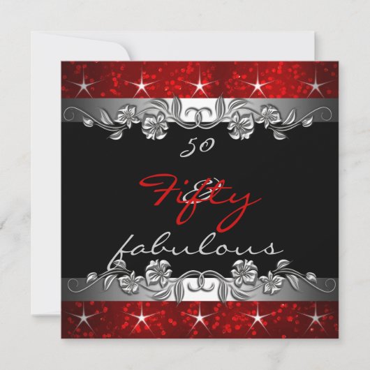 Red 50 & Fabulous 50th Birthday Party Kaart (Voorkant)