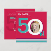 Red 50th Big 5-Oh! Fotosjabloon Birthday Party Kaart (Voorkant / Achterkant)