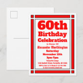 Red 60th Birthday Invitation Briefkaart (Voorkant / Achterkant)
