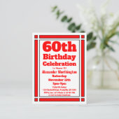 Red 60th Birthday Invitation Briefkaart (Staand voorkant)