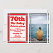Red 70th Photo Birthday Invitation Kaart (Voorkant)