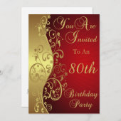Red 80th Birthday Party Persoonlijke uitnodiging (Voorkant / Achterkant)