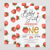 Red aardbery Berry Sweet First Birthday Kaart (Voorkant / Achterkant)