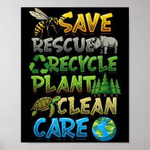 Red aarde recycleer plant schonere zorg aarde dag poster