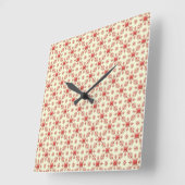 Red Abstract Damask op Creme Square Clock Vierkante Klok (Hoek)