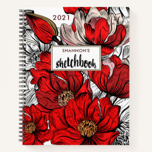 Red Abstract Floral 2021 Speciaal zakboek Notitieboek