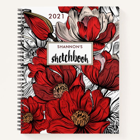 Red Abstract Floral 2022 Persoonlijke zakboek Notitieboek (Voorkant)