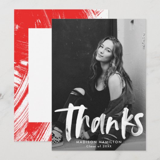Red | Abstract Foto Afstuderen Hartelijk dank Bedankkaart (Voorkant / Achterkant)