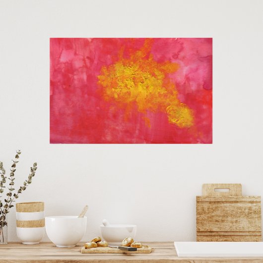Red Abstract Gellow Fish Splotch Poster (Keuken)