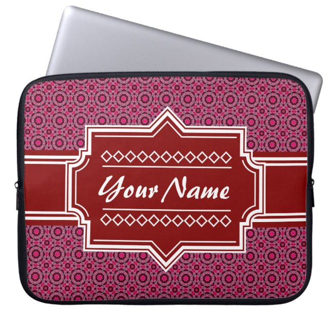 Red Abstract Geometric Pattern Gepersonaliseerd Laptop Sleeve (Voorkant)