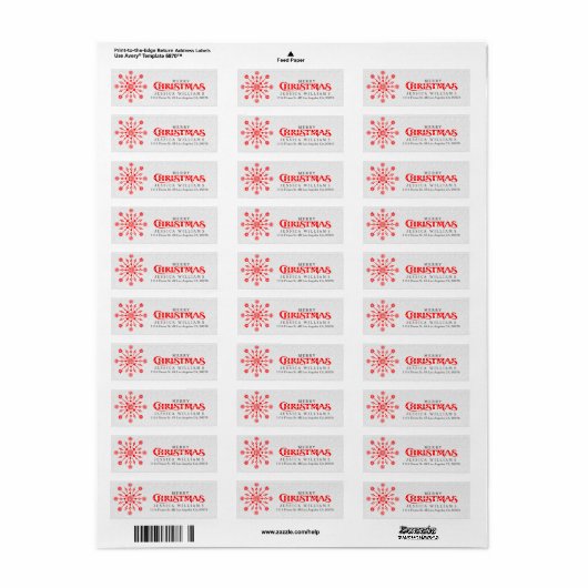 Red Abstract kerstsnowflake Etiket (Full Sheet)