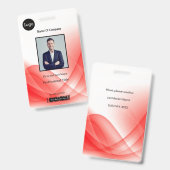 Red Abstract Wave Business Foto-ID Badge (Voor- en achterkant)