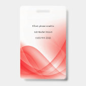 Red Abstract Wave Business Foto-ID Badge (Achterkant)